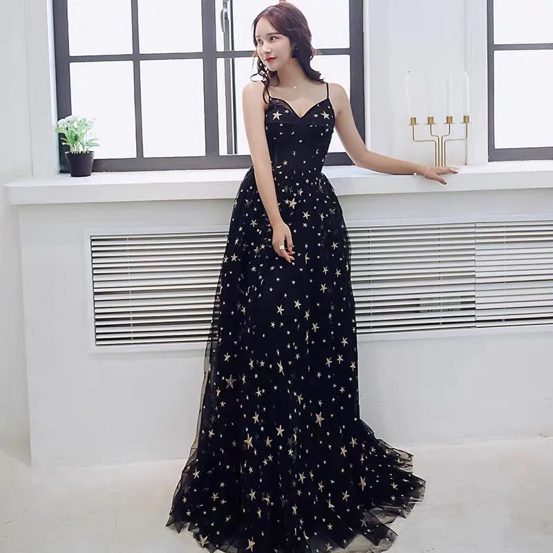 Sexy Black Sweetheart Tulle Long Party Dress, Chic Black Evening Dress Prom Dress Y1159
