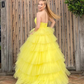 Yellow Long Sweetheart Tulle Princess Prom Dresses Y1883
