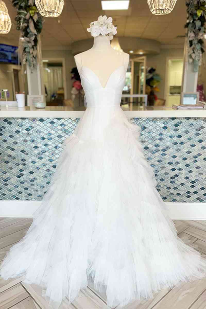 Princess Pink Strappy Frill-Layered A-Line Long Prom Dress Y1873