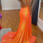 Mermaid Spaghetti Straps Sequin Long Prom Dress with Flowers Y1787