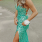 Sexy Green Sequins Mermaid Spaghetti Straps Long Prom Dress Y617