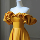 Charming Gold Satin Long Party Dress, Off Shoulder A-Line Prom Dress Y1855