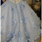 Light Blue Long Dress Cute 3D Applique Off Shoulder Ball Gown Princess Dress Y260