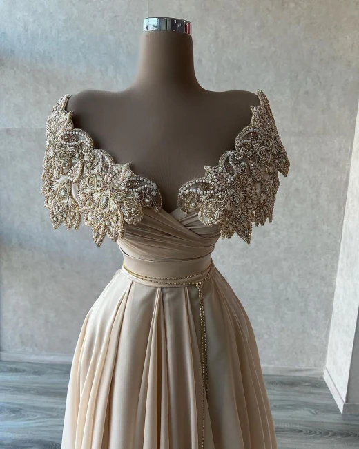 Elegant A-line Long Glitter Beading Sweetheart Prom Dresses Y853