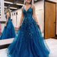 Cute A Line V Neck Tulle Prom Dresses with Appliques Y1810
