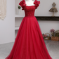 Generous A-line Red Tulle Prom Dress,Lace-up Back Prom Dress Y795