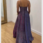 Spaghetti Straps Sparkly Purple Ruched Prom Dress with Pockets Y341