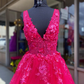 V Neck Lace Prom Dresses,V Neck Long Lace Formal Evening Dresses Y1560
