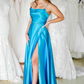Cowl Neck Green Satin A-Line Formal Dress with Slit,Modest Prom Dress Y1884
