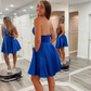 Backless V Neck Royal Blue Prom Dress, Royal Blue Short Homecoming Dress Y202