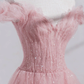 Pink Off Shoulder Tulle Tea Length Prom Dress, Tulle Formal Dress Y1281