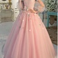 Long Sleeve Prom Dresses, Pearl Pink Ball Gown Long Floral Fairy Prom Dress S24387
