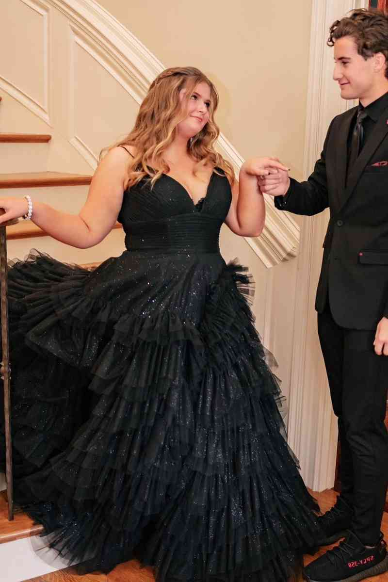 Princess Pink Strappy Frill-Layered A-Line Long Prom Dress Y1873