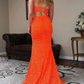 Two Piece Orange Sequins Long Prom Dress Y995