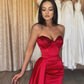 Red satin sequins long prom dress red evening dress  Y82