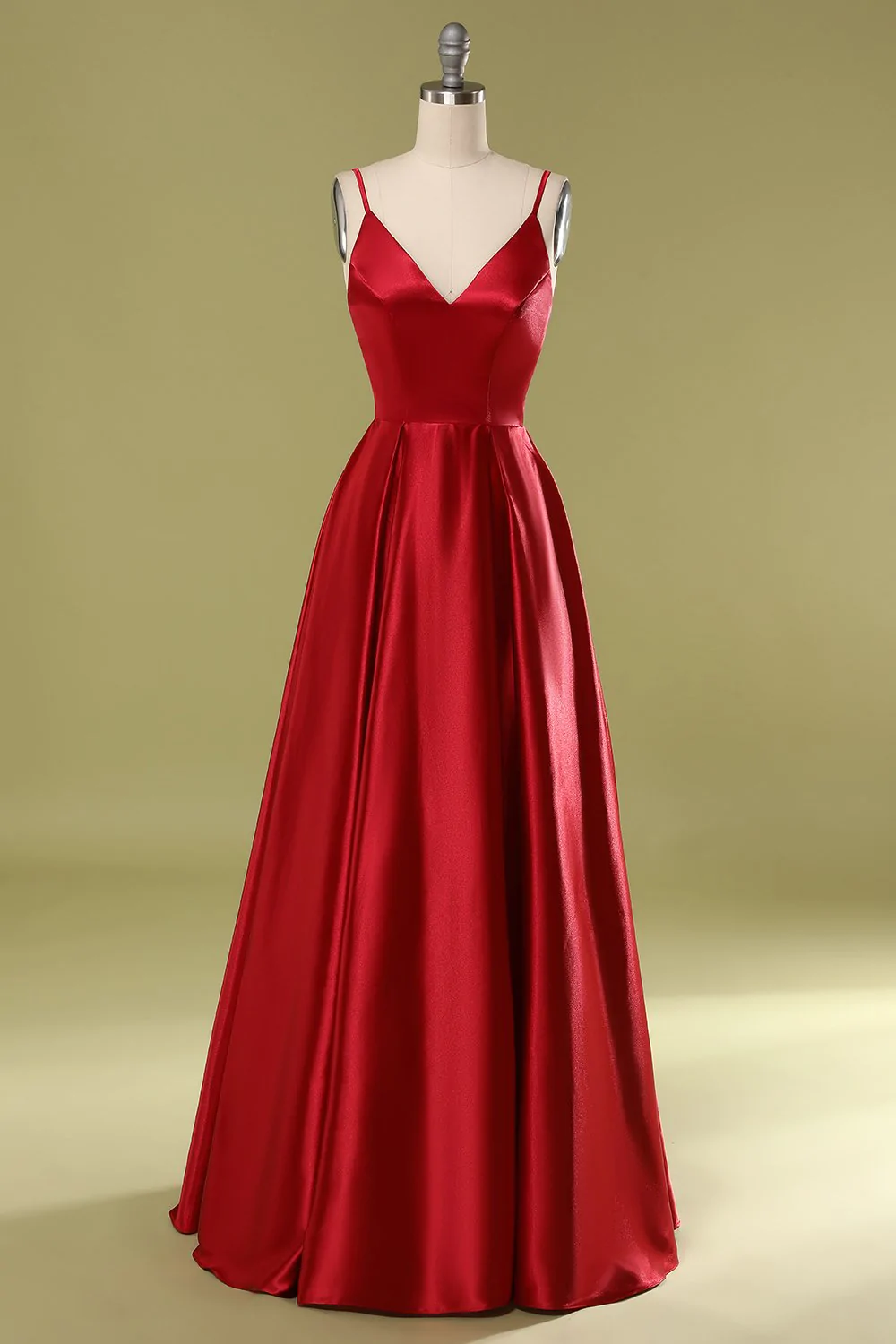 A-Line V-Neck Satin Prom Dresses Formal Evening Dresses Y806