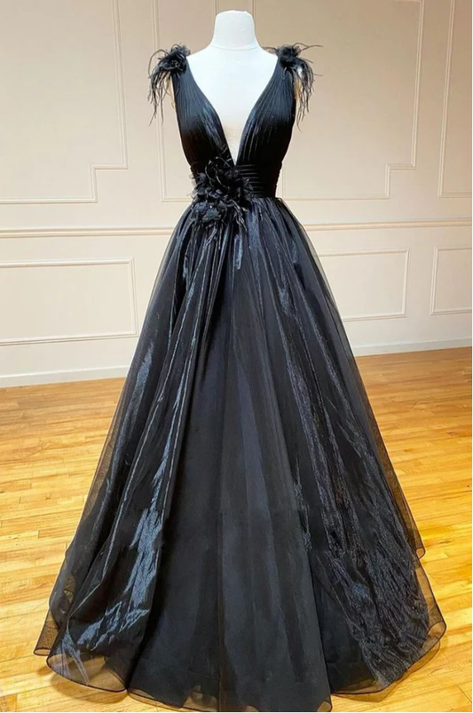Deep V Neck Long Prom Dress Balck Charming Prom Dress Y16