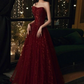 Wine Red Floral Lace and Tulle Long Evening Gown Party Dress, Burgundy Formal Dresses Y1661