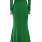 Women Long Mother of Bride Dresses Long Sleeve V Neck Evening Dress Y785