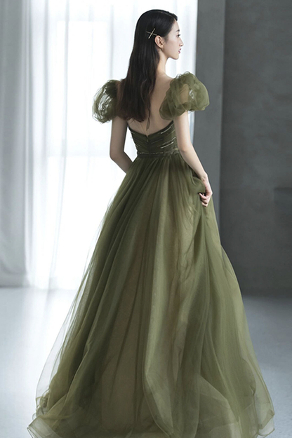 Green tulle long prom dress green evening dress Y623