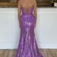 Sequins Lace Spaghetti Straps Long Prom Dress with Slit Y1680