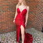 Mermaid Spaghetti Straps Sequin Long Prom Dress with Flowers Y1787