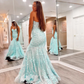 Cute Mermaid Sweetheart Mint Lace Long Prom Dresses Y1669