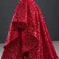 V-neck Long A-line Hi-low Red Sequin Prom Dresses, Long Prom Dresses Y763