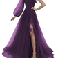 Burgundy tulle prom dress one shoulder evening dress S17925