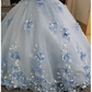 Light Blue Long Dress Cute 3D Applique Off Shoulder Ball Gown Princess Dress Y260