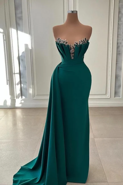 Elegant Dark Green Strapless Mermaid Long Prom Dress Evening Dress Y1920