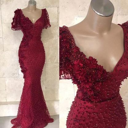 Wrap V Neck Sheath Evening Dress with Beads Petals Y956