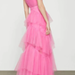 Elegant A-Line Hot Pink Tiered Tulle Long Prom Dress Evening Dress Y1594