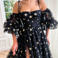 A-Line Tulle Black Long Prom Dress, Black Tulle Formal Evening Dress Y248