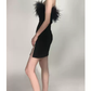 Womens Feather Off Shoulder Bandage Dresses Side Split Cocktail Party Bodycon Dress Black Short Homecoming Dress Y1356