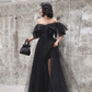 Black Tulle Long Prom Dress, Formal Dress Black Graduation Dresses Y513