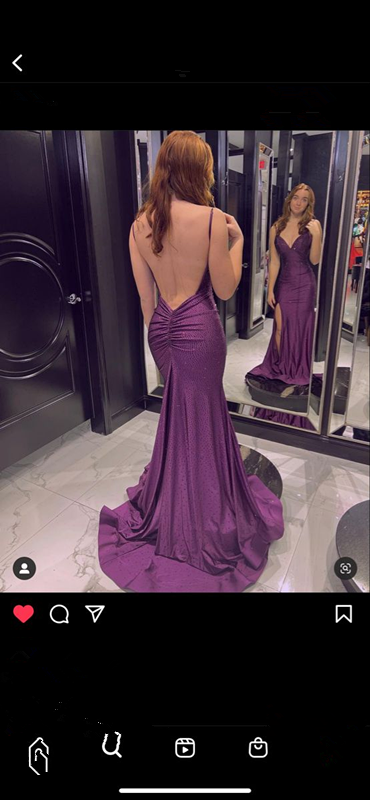 Elegant Mermaid V Neck Prom Dress with Split,Backless Formal Gown Y1498
