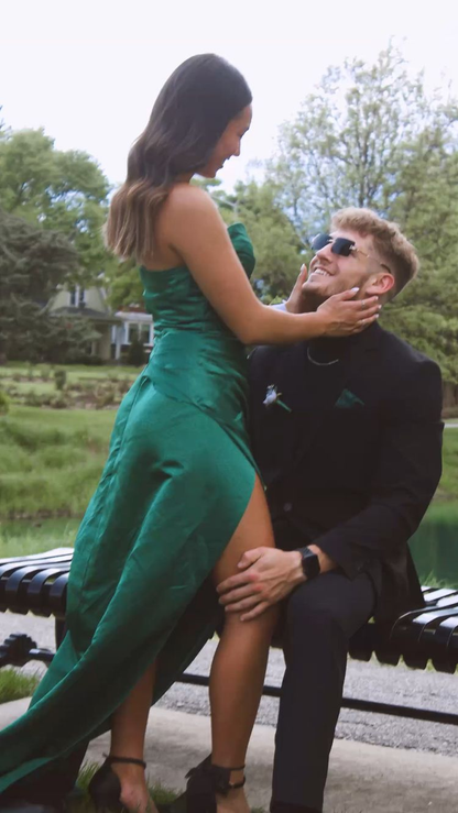 Sweetheart Green Satin Long Prom Dress,Charming Evening Dress Y1735