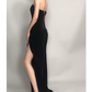 Elegant Strapless Black Velvet Prom Dress With Slit,Gala Dress Y1412