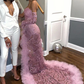 Sexy Dark Pink Tulle Prom Dresses|Sweetheart Deep Split Evening Dress Y1739