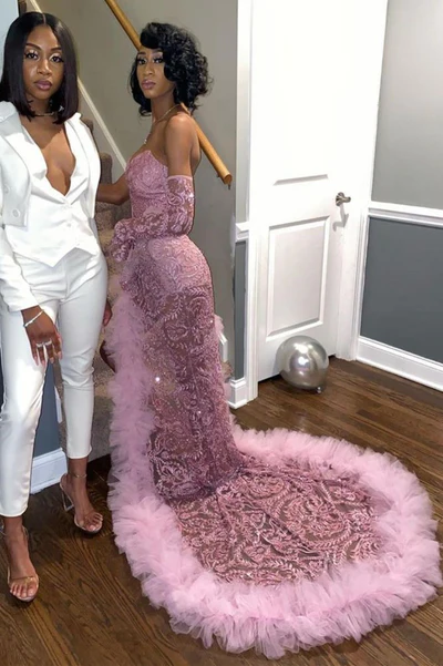 Sexy Dark Pink Tulle Prom Dresses|Sweetheart Deep Split Evening Dress Y1739