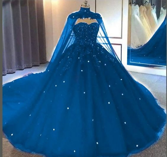 Sweetheart Neckline Tulle Lace Ball Gown With Cape Princess Dress Y673