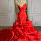 Women's Mermaid Wedding Dress Gothic Organza Corset Cascading Ruffles Back Train Brides Dress Y988