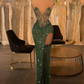 Green Mermaid Prom Dress Hight Split Sequins Evening Dress Y177