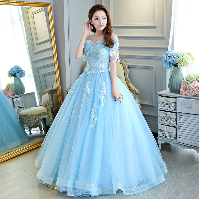 Illusion Sky Blue Cinderella Prom Dresses 2021 Ball Gown Rhinestone  Spaghetti Straps Sleeveless Backless Floor-Length /