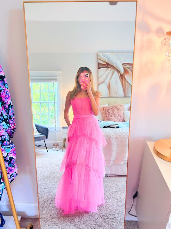 Spaghetti Straps Tulle Layered Prom Dress Charming Formal Dress  Y412