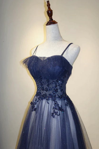 Elegant Gradient Tulle Straps Long Evening Dress, A-Line Tulle Prom Dresses Y1807