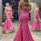 Mermaid One Shoulder Red/Hot Pink Long Prom Dress Y338