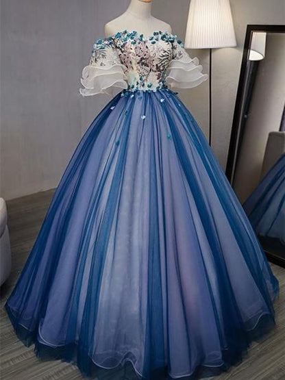 Ball Gown sweet 16 Party Long Prom Dress,Evening Dress,Charming Prom Dresses,Hand-Made Flower Prom Dress S4837