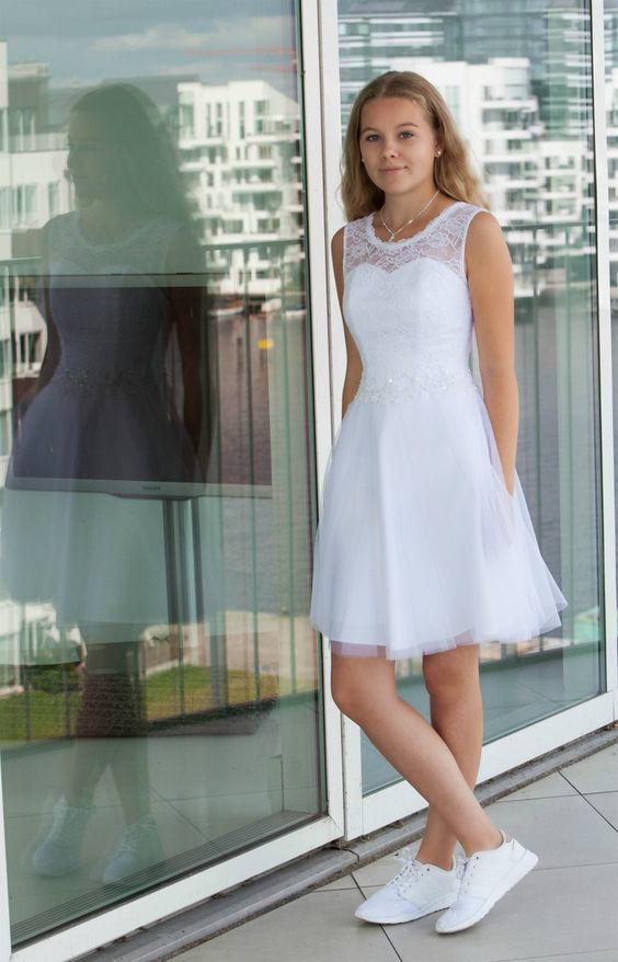 Sexy white homecoming dress with lace S53